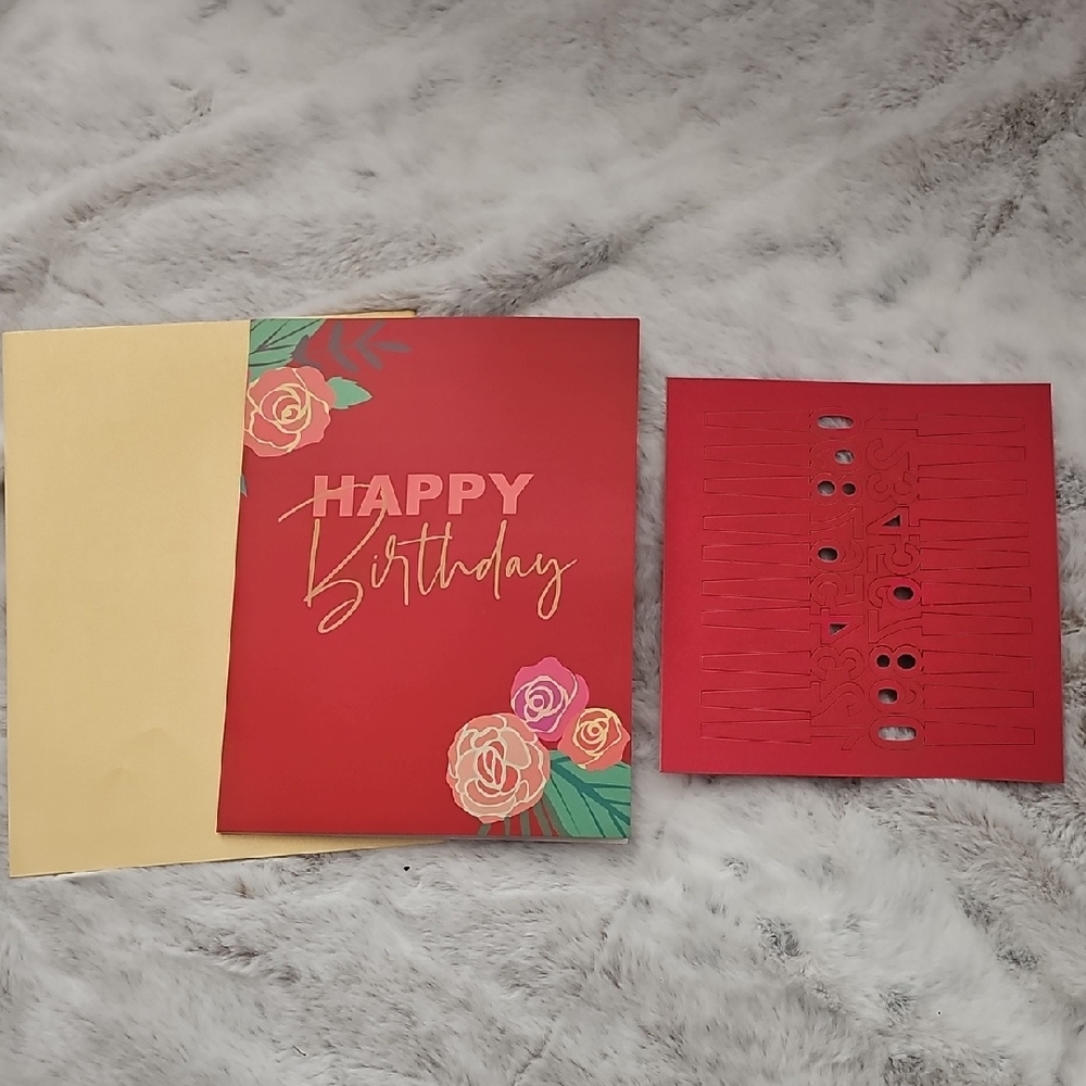 Vibrant Red and Gold Birthday Card with Floral Accents